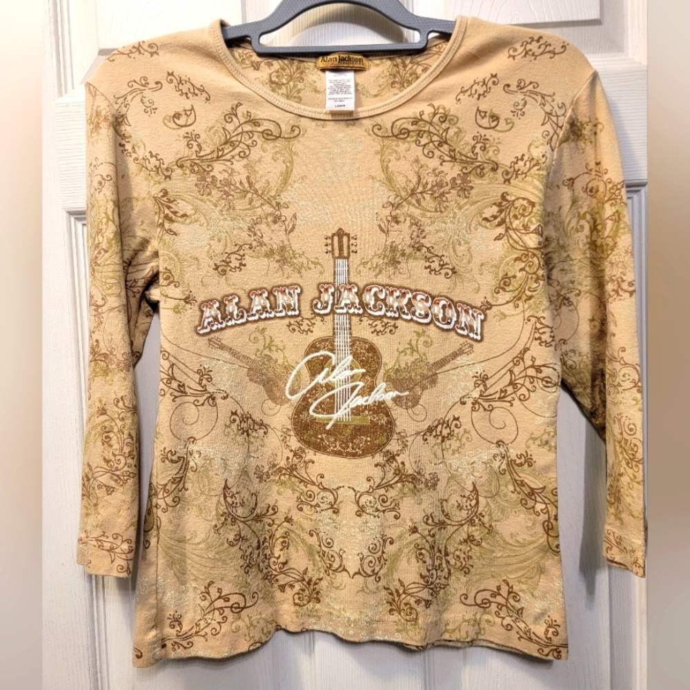 Alan Jackson Collection Vintage Tan Embellished Top Size Large